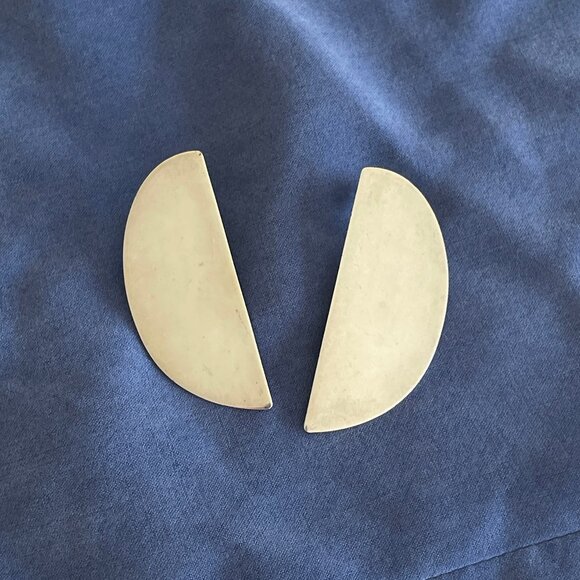 Modern Weaving Lunula silver earrings minimalist modernist statement earrings - Picture 3 of 7